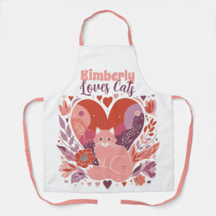 Personalised Loves Cats Cute Pink Purple Apron