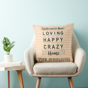 Personalised Loving Happy Crazy Home Stripped Cushion