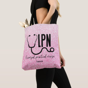  Personalised LPN Nurse  Pink Glitter Tote Bag