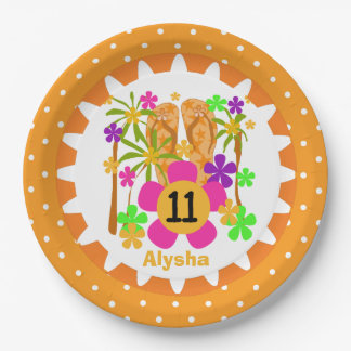 Personalised Luau 11th Birthday Paper Plates