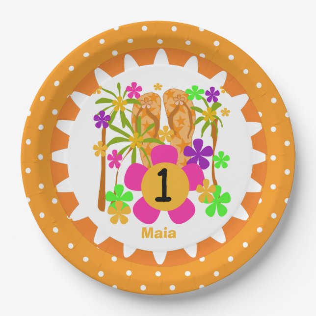 Personalised Luau 1st Happy Birthday Paper Plates (Front)