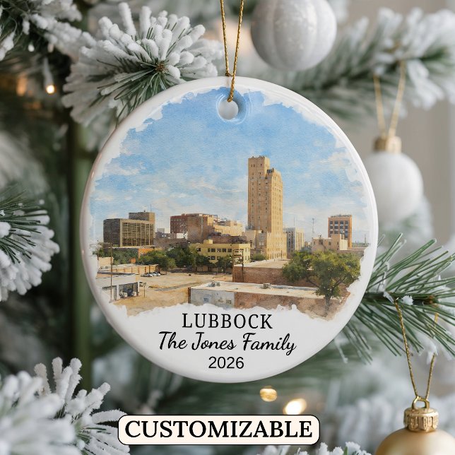 Personalised Lubbock Ornament, Custom Texas Ceramic Tree Decoration (Creator Uploaded)