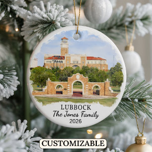 Personalised Lubbock Ornament, Custom Texas Ceramic Tree Decoration