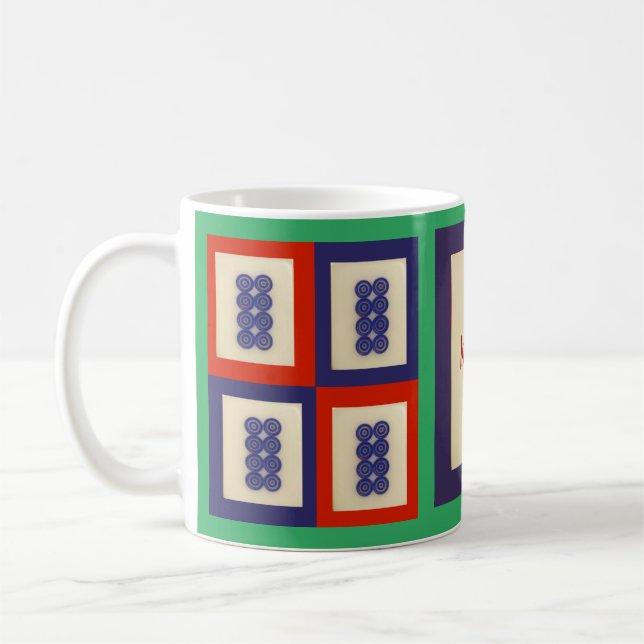 Personalised Lucky Blue Eight Wheel Mahjong Tile Coffee Mug (Left)