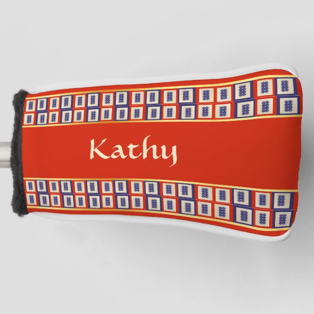 Personalised Lucky Blue Eight Wheel Mahjong Tile Golf Head Cover (Front)