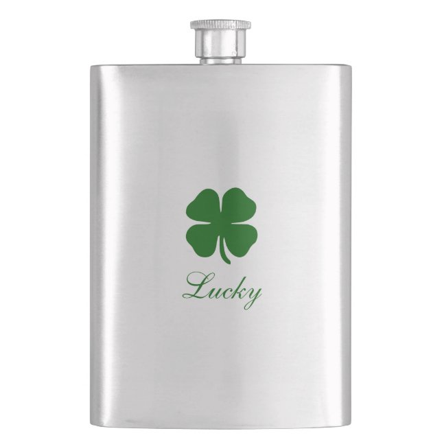 Personalised Lucky Green Clover Hip Flask (Front)