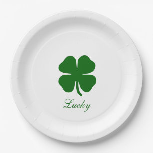 Personalised Lucky Green Clover Paper Plate