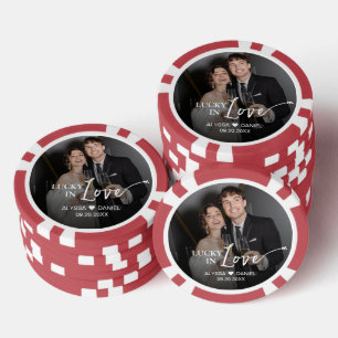 Personalised "Lucky in Love" custom photo favour Poker Chips