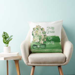 Personalised Lucky Shamrock Clover Watercolor Cushion