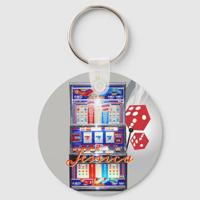 Personalised Lucky Slot Machine Keychain Silver (Front)