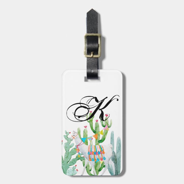 Personalised Luggage Tag Boho Llama Bohemian Cacti (Front Vertical)