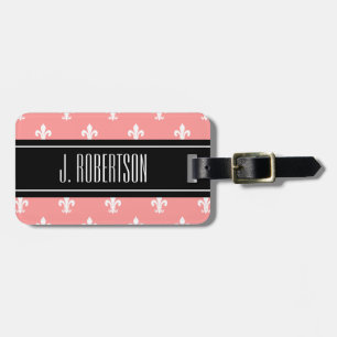 Personalised luggage tag   Coral pink fleur de lis