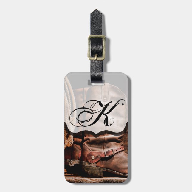 Personalised Luggage Tag Cowboy Boots Barn Wood Ru (Front Vertical)