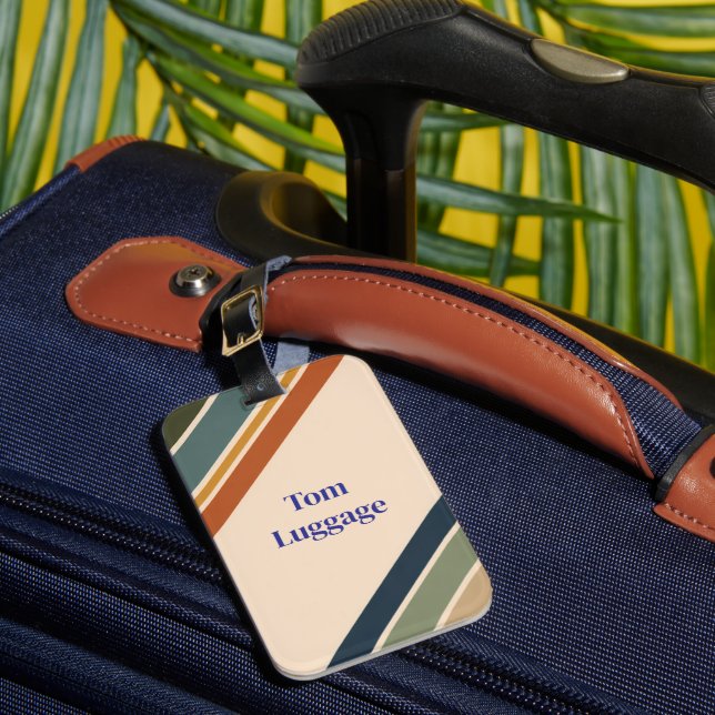 Personalised Luggage Tag Modern Retro Colour Block (Front Insitu 1)