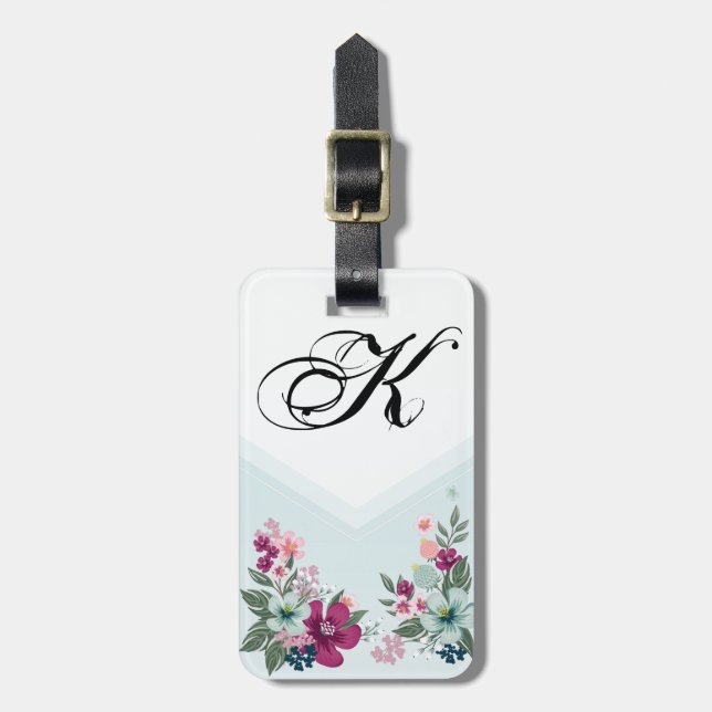 Personalised Luggage Tag Tropical Flower on Blue O (Front Vertical)
