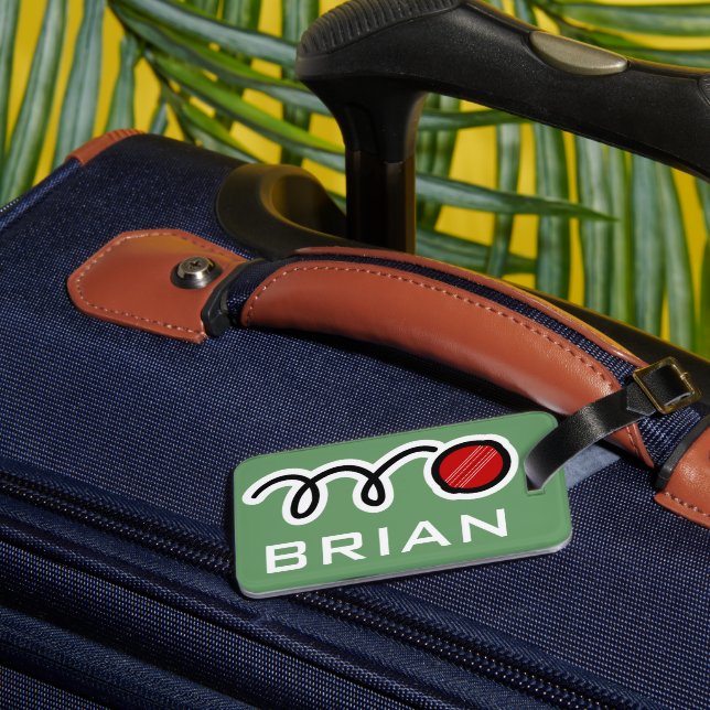 Personalised luggage tag with funny cricket ball (Back Insitu 1)