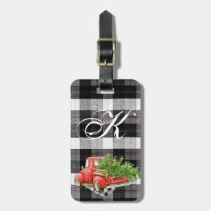 Personalised Luggage Tag XMAS Truck Buffalo Plaid