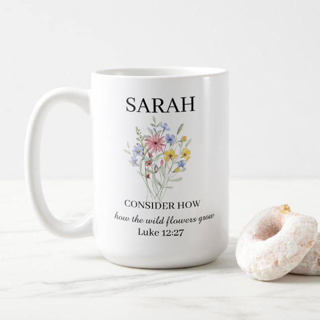 Personalised Luke 12:27 Coffee Mug (With Donut)