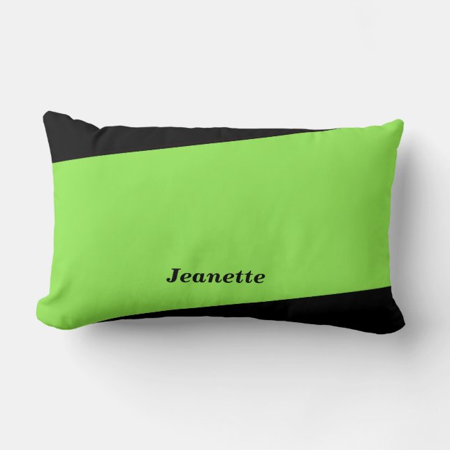 Personalised Lumbar Pillow Neon Green and Black (Front)