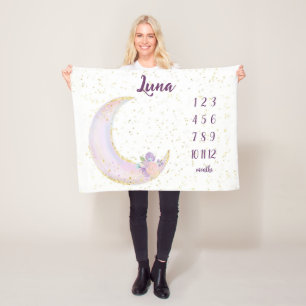 Personalised Luna Moon And Stars Monthly Milestone Fleece Blanket