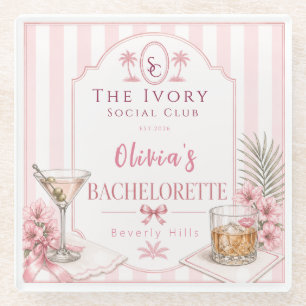 personalised Lux Pink Bachelorette Party bridal Glass Coaster