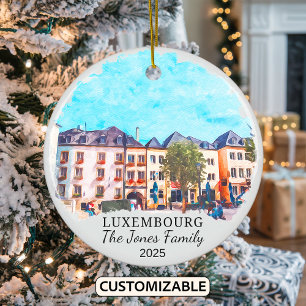 Personalised Luxembourg Ornament, Luxembourg Gift Ceramic Tree Decoration