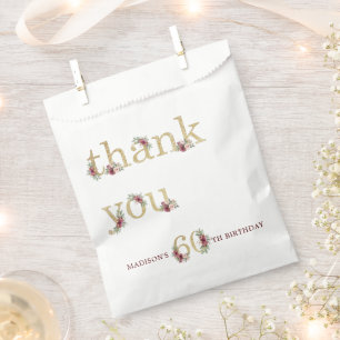 Personalised Luxury 60th Birthday Gold Floral Favour Bags