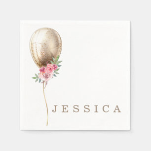 Personalised Luxury Beige Balloon Glitter Party Napkin
