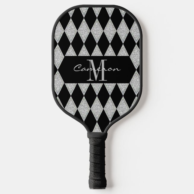 Personalised Luxury Black And Diamonds Pattern  Pickleball Paddle (Front)