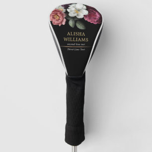 Personalised Luxury Black Gold Floral Golf Head Cover
