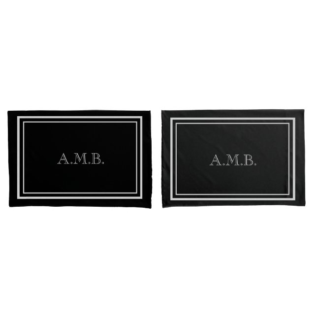 Personalised Luxury Black Monogram Standard Pillowcase (Front-Set)