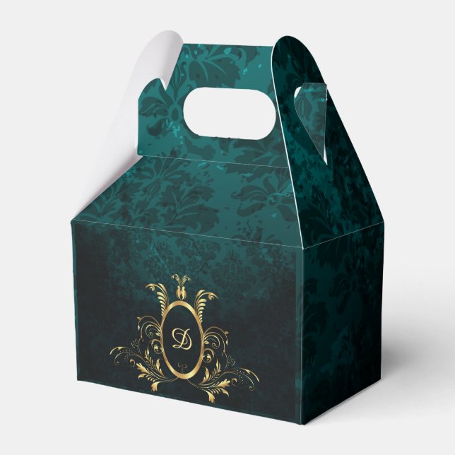 Personalised Luxury Damask gold Frame Favour Box (Front Side)