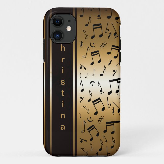 Personalised Luxury Gold and Black Music Notes Case-Mate iPhone Case (Back)