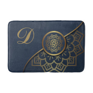 Personalised Luxury Gold Mandala Art Blue Bath Mat