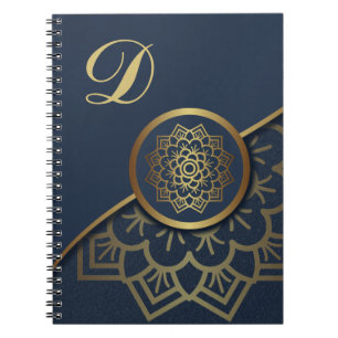 Personalised Luxury Gold Mandala Art Blue Notebook