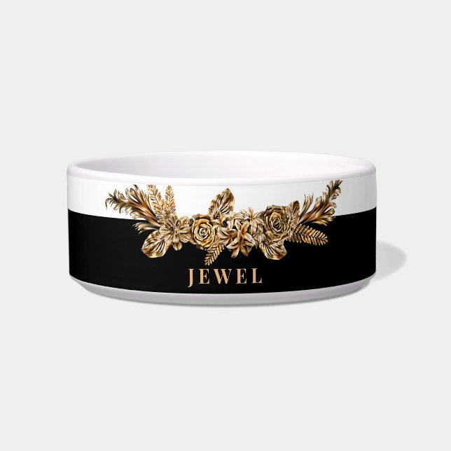 Personalised Luxury Golden Flowers Elegant Classy Bowl (Front)