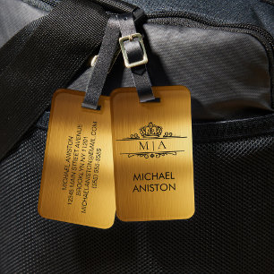 Personalised Luxury Monogram Gold Travel Luggage Tag