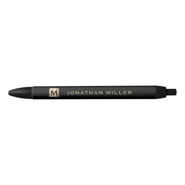 Personalised Luxury Monogram with Golden Name Black Ink Pen (Front)