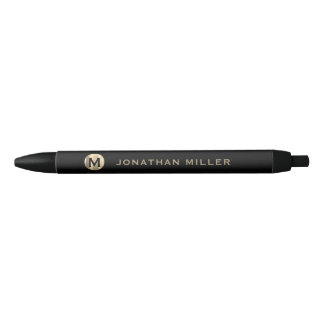 Personalised Luxury Round Monogram Black Ink Pen