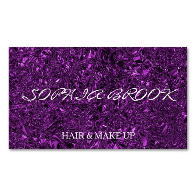 Personalised luxury violet crushed foil magnetic business card (Front)