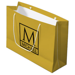 Personalised M Gold Gift Bag with Initial & Name