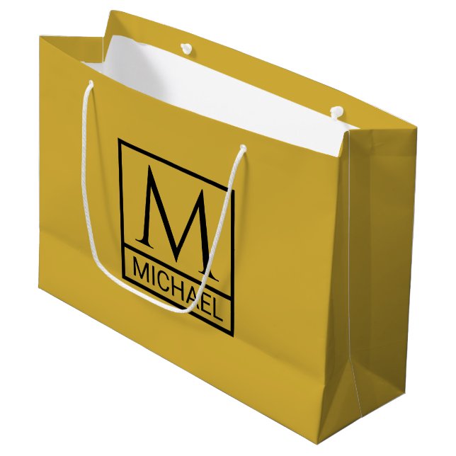 Personalised M Gold Gift Bag with Initial & Name (Front Angled)