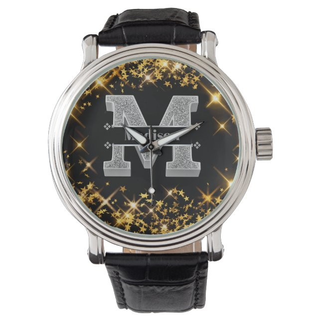Personalised M Initial Silver Monogram Your Name  Watch (Front)
