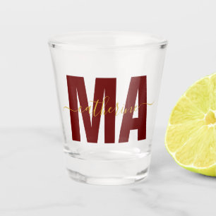 Personalised MA Masters of Arts Maroon & Gold Shot Glass
