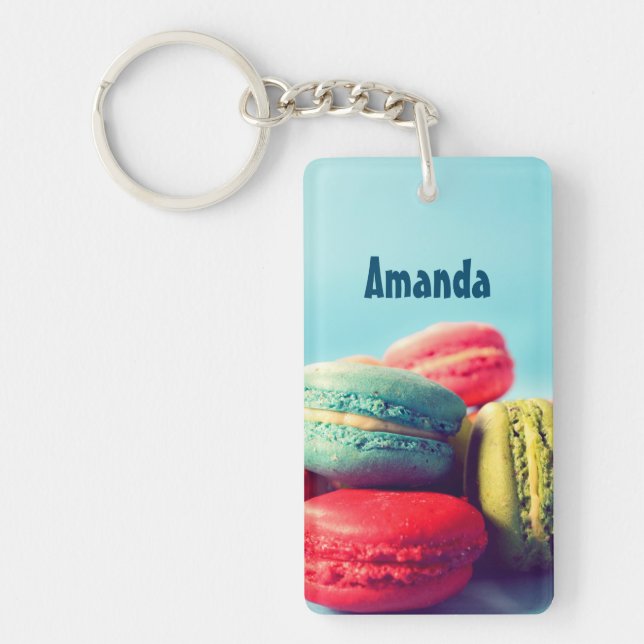 Personalised Macarons Cookies Keychain Light Blue (Front)