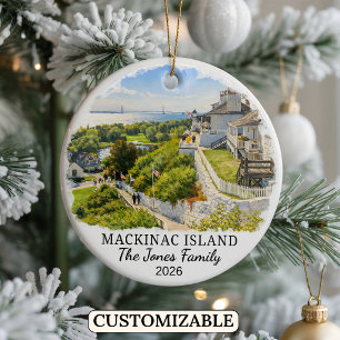 Personalised Mackinac Island, Custom Michigan Ceramic Tree Decoration