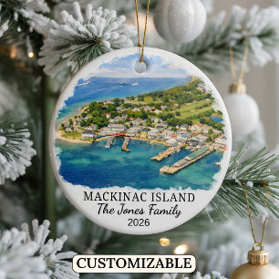 Personalised Mackinac Island, Custom Michigan Ceramic Tree Decoration