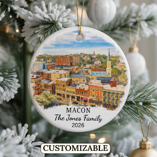 Personalised Macon Ornament, Custom Georgia Ceramic Tree Decoration
