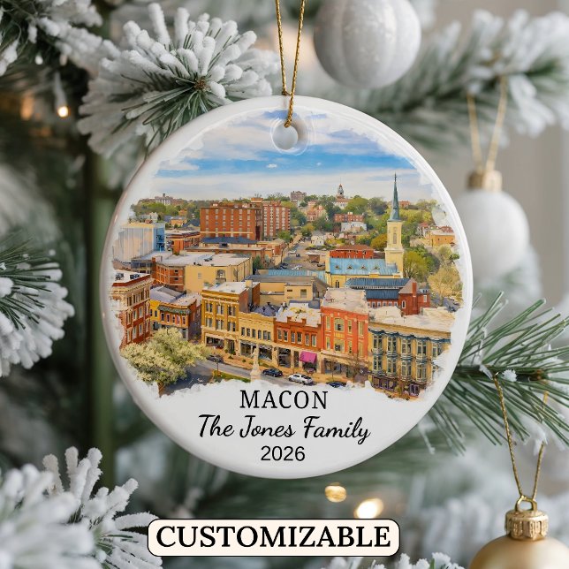 Personalised Macon Ornament, Custom Georgia Ceramic Tree Decoration (Creator Uploaded)