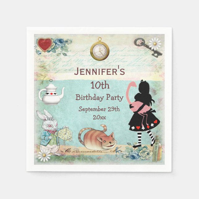 Personalised Mad Hatter Birthday Party Napkin (Front)